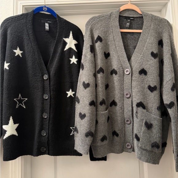 Aqua Sweaters - Aqua Black and Gray Star Heart Cardigans